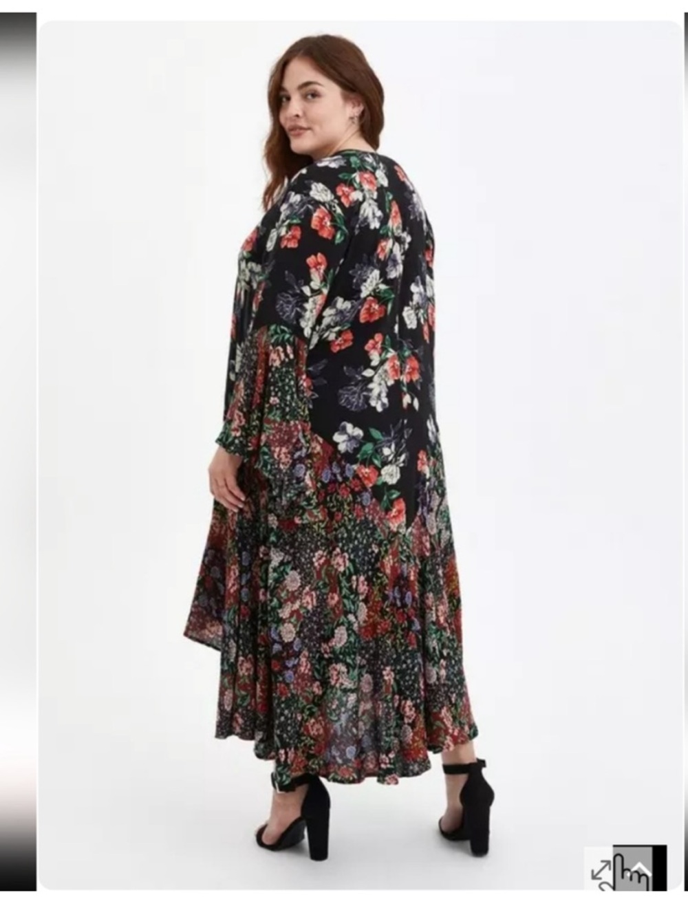 TORRID High-Low Multi Floral long Kimono Bell Sleeves boho festival Coachella 2X - Picture 2 of 13